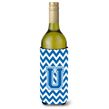 Letter U Chevron blauwe en witte wijnfles drankisolator Hugger CJ1056-ULITERK