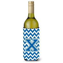 Letter X Chevron blauwe en witte wijnfles drankisolator Hugger CJ1056-XLITERK