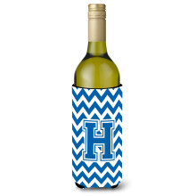 Letter H Chevron blauwe en witte wijnfles drankisolator Hugger CJ1056-HLITERK