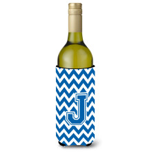 Letter J Chevron blauwe en witte wijnfles drankisolator Hugger CJ1056-JLITERK
