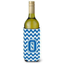 Letter O Chevron blauwe en witte wijnfles drankisolator Hugger CJ1056-OLITERK