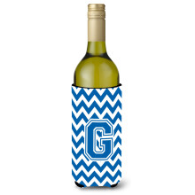 Letter G Chevron blauwe en witte wijnfles drankisolator Hugger CJ1056-GLITERK
