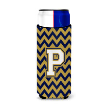 Letter P Chevron Marineblauw en goud Ultra-drankisolatoren voor dunne blikjes CJ1057-PMUK