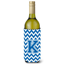 Letter K Chevron blauwe en witte wijnfles drankisolator Hugger CJ1056-KLITERK