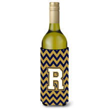 Letter R Chevron marineblauw en goud wijnfles drankisolator Hugger CJ1057-RLITERK