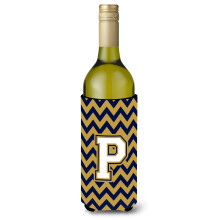 Letter P Chevron marineblauw en goud wijnfles drankisolator Hugger CJ1057-PLITERK