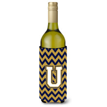 Letter U Chevron marineblauw en goud wijnfles drankisolator Hugger CJ1057-ULITERK