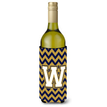 Letter W Chevron Marineblauw en goud Wijnfles Drankisolator Hugger CJ1057-WLITERK