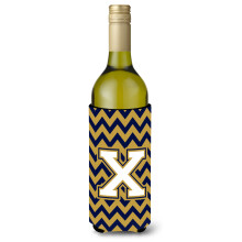 Letter X Chevron marineblauw en goud wijnfles drankisolator Hugger CJ1057-XLITERK