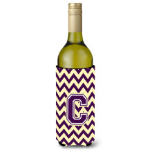 Letter C Chevron Paars en Goud Wijnfles Drankisolator Hugger CJ1058-CLITERK