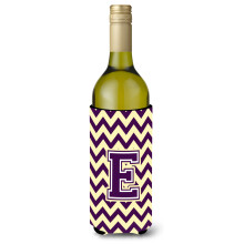 Letter E Chevron Paars en Goud Wijnfles Drankisolator Hugger CJ1058-ELITERK