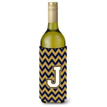 Letter J Chevron Marineblauw en goud Wijnfles Drankisolator Hugger CJ1057-JLITERK