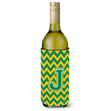 Letter J Chevron groene en gouden wijnfles drankisolator Hugger CJ1059-JLITERK