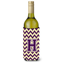 Letter H Chevron paarse en gouden wijnfles drankisolator Hugger CJ1058-HLITERK