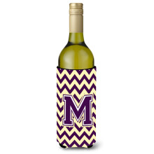Letter M Chevron paarse en gouden wijnfles drankisolator Hugger CJ1058-MLITERK