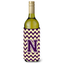 Letter N Chevron paarse en gouden wijnfles drankisolator Hugger CJ1058-NLITERK