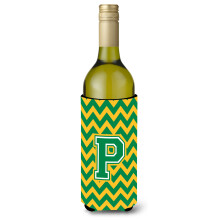 Letter P Chevron groene en gouden wijnfles drankisolator Hugger CJ1059-PLITERK