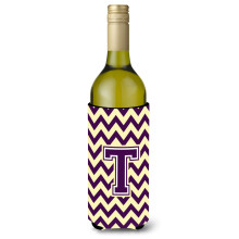 Letter T Chevron paarse en gouden wijnfles drankisolator Hugger CJ1058-TLITERK