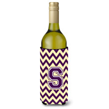Letter S Chevron paarse en gouden wijnfles drankisolator Hugger CJ1058-SLITERK