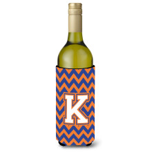 Letter K Chevron blauwe en oranje wijnfles drankisolator Hugger CJ1060-KLITERK