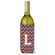 Letter L Chevron blauwe en oranje wijnfles drankisolator Hugger CJ1060-LLITERK