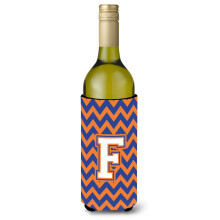 Letter F Chevron blauwe en oranje wijnfles drankisolator Hugger CJ1060-FLITERK