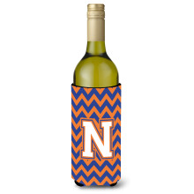 Letter N Chevron blauwe en oranje wijnfles drankisolator Hugger CJ1060-NLITERK