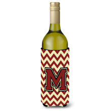 Letter M Chevron kastanjebruine en gouden wijnfles drankisolator Hugger CJ1061-MLITERK