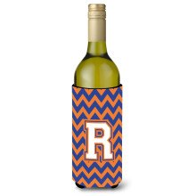 Letter R Chevron blauwe en oranje wijnfles drankisolator Hugger CJ1060-RLITERK