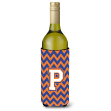 Letter P Chevron blauwe en oranje wijnfles drankisolator Hugger CJ1060-PLITERK