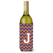 Letter J Chevron blauwe en oranje wijnfles drankisolator Hugger CJ1060-JLITERK