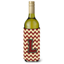 Letter L Chevron kastanjebruine en gouden wijnfles drankisolator Hugger CJ1061-LLITERK