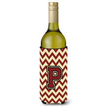 Letter P Chevron kastanjebruine en gouden wijnfles drankisolator Hugger CJ1061-PLITERK