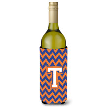 Letter T Chevron blauwe en oranje wijnfles drankisolator Hugger CJ1060-TLITERK