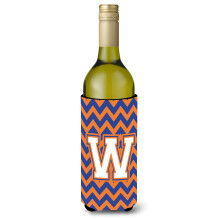 Letter W Chevron blauwe en oranje wijnfles drankisolator Hugger CJ1060-WLITERK