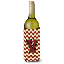 Letter V Chevron kastanjebruine en gouden wijnfles drankisolator Hugger CJ1061-VLITERK
