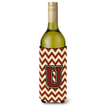 Letter U Chevron kastanjebruine en gouden wijnfles drankisolator Hugger CJ1061-ULITERK