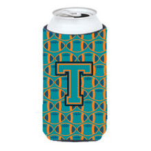 """"Letter T Voetbal Aqua Oranje en Marineblauw Tall Boy Beverage Isolator Hugger CJ1063-TTBC""""