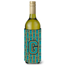 """"Letter G Voetbal Aqua Oranje en Marineblauw Wijnfles Drankisolator Hugger CJ1063-GLITERK""""