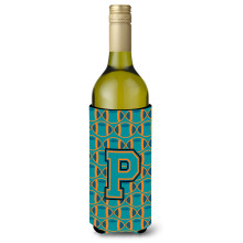 """"Letter P Voetbal Aqua Oranje en Marineblauw Wijnfles Drankisolator Hugger CJ1063-PLITERK""""