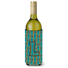 """"Letter L Voetbal Aqua Oranje en Marineblauw Wijnfles Drankisolator Hugger CJ1063-LLITERK""""