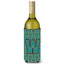 """"Letter W Voetbal Aqua Oranje en Marineblauw Wijnfles Drankisolator Hugger CJ1063-WLITERK""""