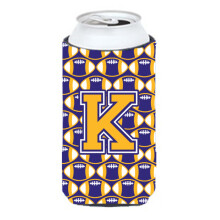 Letter K Voetbal Paars en Goud Tall Boy Beverage Isolator Hugger CJ1064-KTBC
