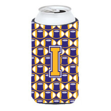 Letter I Voetbal Paars en Goud Tall Boy Beverage Isolator Hugger CJ1064-ITBC