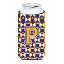 Letter P Voetbal Paars en Goud Tall Boy Beverage Isolator Hugger CJ1064-PTBC