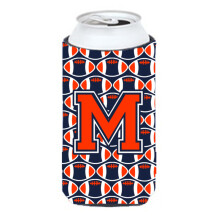 """"Letter M Voetbal Oranje Blauw en wit Tall Boy Beverage Isolator Hugger CJ1066-MTBC""""