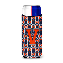 """"Letter V Voetbal Oranje Blauw en wit Ultra Drankisolatoren voor slanke blikjes CJ1066-VMUK""""