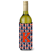 """"Letter K Voetbal Oranje Blauw en wit Wijnfles Drankisolator Hugger CJ1066-KLITERK""""