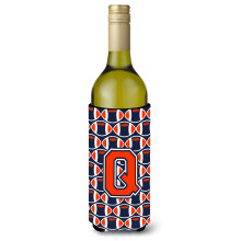 """"Letter Q Voetbal Oranje Blauw en wit Wijnfles Drankisolator Hugger CJ1066-QLITERK""""