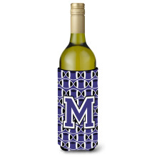 Letter M Voetbal Paarse en witte wijnfles Drankisolator Hugger CJ1068-MLITERK